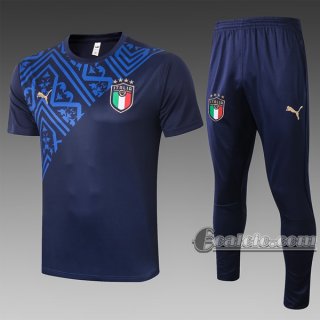 6Calcio: Maglietta Polo Shirts Italia Manica Corta + Pantaloni Azzurra Marino C461# 2020 2021
