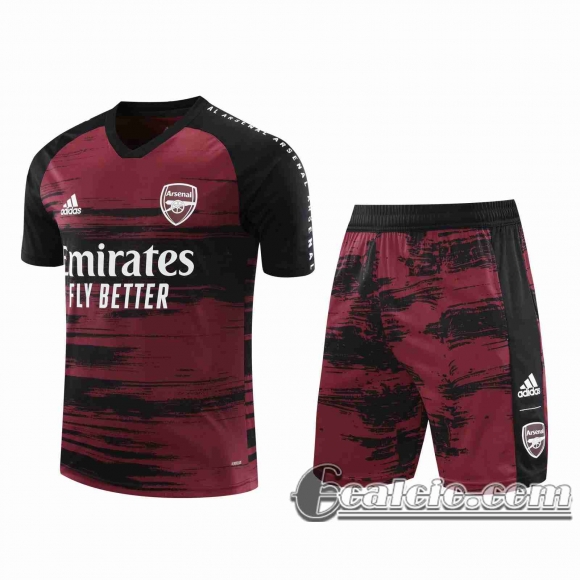 6Calcio: 2020 2021 Arsenal Magliette Tuta Calcio Claret / Nero banda T112