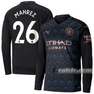 6Calcio: Seconda Maglia Manchester City Mahrez #26 Manica Lunga Uomo 2020-2021