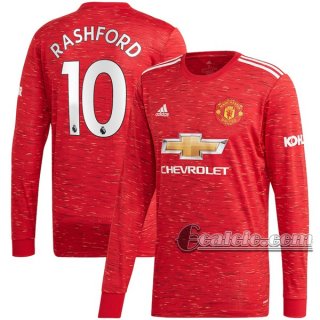 6Calcio: Prima Maglia Manchester United Marcus Rashford #10 Manica Lunga Uomo 2020-2021
