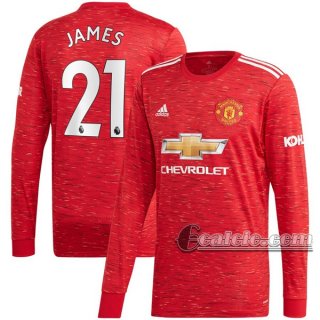 6Calcio: Prima Maglia Manchester United Daniel James #21 Manica Lunga Uomo 2020-2021