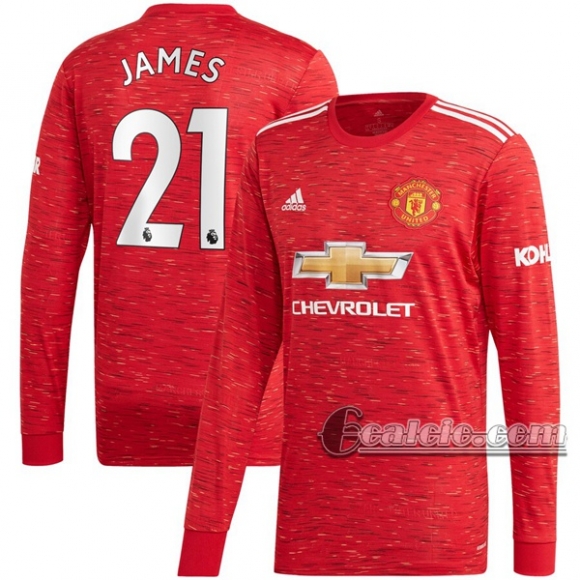 6Calcio: Prima Maglia Manchester United Daniel James #21 Manica Lunga Uomo 2020-2021