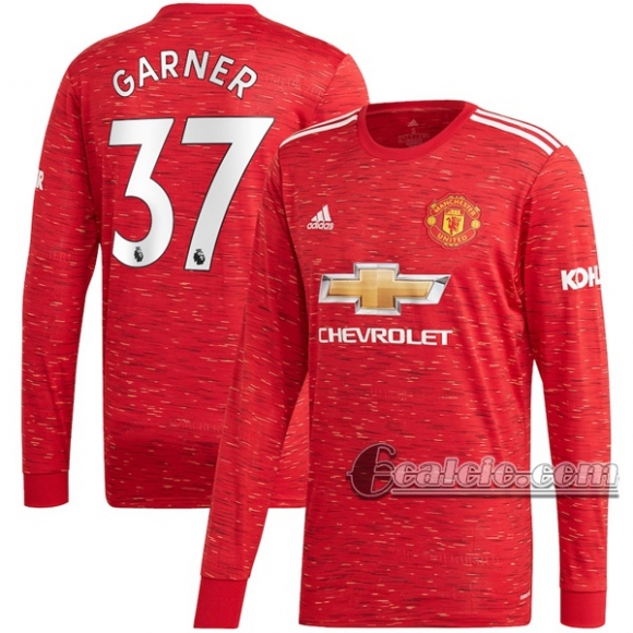 6Calcio: Prima Maglia Manchester United James Garner #37 Manica Lunga Uomo 2020-2021