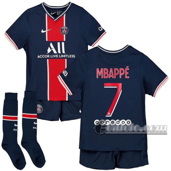 6Calcio: Prima Maglia Calcio Psg Paris Saint Germain Mbappé #7 Bambino 2020-2021