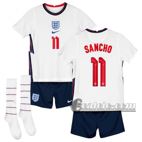6Calcio: Inghilterra Sancho #11 Prima Maglia Nazionale Bambino UEFA Euro 2020