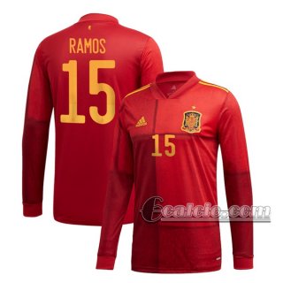 6Calcio: Spagna Ramos #15 Prima Maglia Nazionale Manica Lunga Uomo UEFA Euro 2020