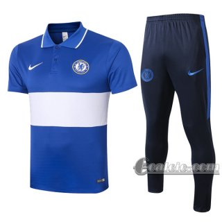 6Calcio: Maglietta Polo Shirts Fc Chelsea Manica Corta + Pantaloni Azzurra Bianca 2020 2021