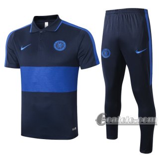6Calcio: Maglietta Polo Shirts Fc Chelsea Manica Corta + Pantaloni Azzurra Marino 2020 2021