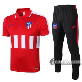 6Calcio: Maglietta Polo Shirts Atletico Madrid Manica Corta + Pantaloni Rossa Bianca 2020 2021