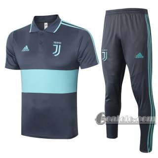 6Calcio: Maglietta Polo Shirts Juventus Turin Manica Corta + Pantaloni Grigia Azzurra 2020 2021