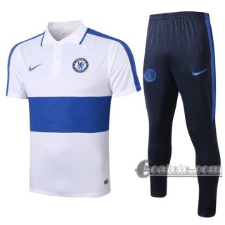6Calcio: Maglietta Polo Shirts Fc Chelsea Manica Corta + Pantaloni Bianca Azzurra 2020 2021