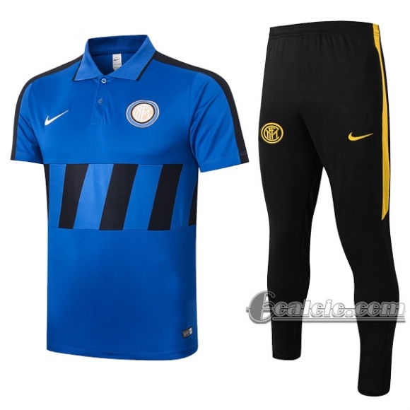 6Calcio: Maglietta Polo Shirts Inter Milan Manica Corta + Pantaloni Azzurra Nera 2020 2021