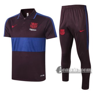 6Calcio: Maglietta Polo Shirts Fc Barcellona Manica Corta + Pantaloni Marrone Azzurra 2020 2021