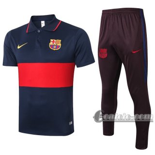 6Calcio: Maglietta Polo Shirts Fc Barcellona Manica Corta + Pantaloni Azzurra Rossa 2020 2021