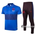 6Calcio: Maglietta Polo Shirts Fc Barcellona Manica Corta + Pantaloni Azzurra 2020 2021