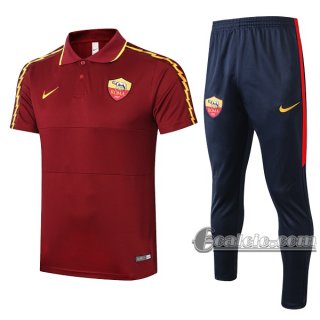 6Calcio: Maglietta Polo Shirts As Roma Manica Corta + Pantaloni Scarlatto 2020 2021