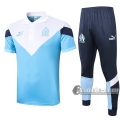 6Calcio: Maglietta Polo Shirts Olympique Marsiglia Manica Corta + Pantaloni Bianca Azzurra 2020 2021
