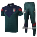 6Calcio: Maglietta Polo Shirts Italia Manica Corta + Pantaloni Verde 2020 2021