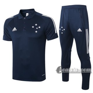 6Calcio: Maglietta Polo Shirts Cruzeiro Ec Manica Corta + Pantaloni Azzurra Marino 2020 2021