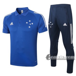 6Calcio: Maglietta Polo Shirts Cruzeiro Ec Manica Corta + Pantaloni Azzurra 2020 2021