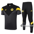 6Calcio: Maglietta Polo Shirts Borussia Dortmund Manica Corta + Pantaloni Nera Grigia 2020 2021