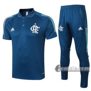6Calcio: Maglietta Polo Shirts Flamengo Manica Corta + Pantaloni Azzurra Marino 2020 2021