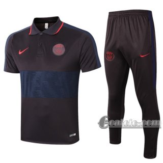 6Calcio: Maglietta Polo Shirts Psg Paris Saint Germain Manica Corta + Pantaloni Nera 2020 2021