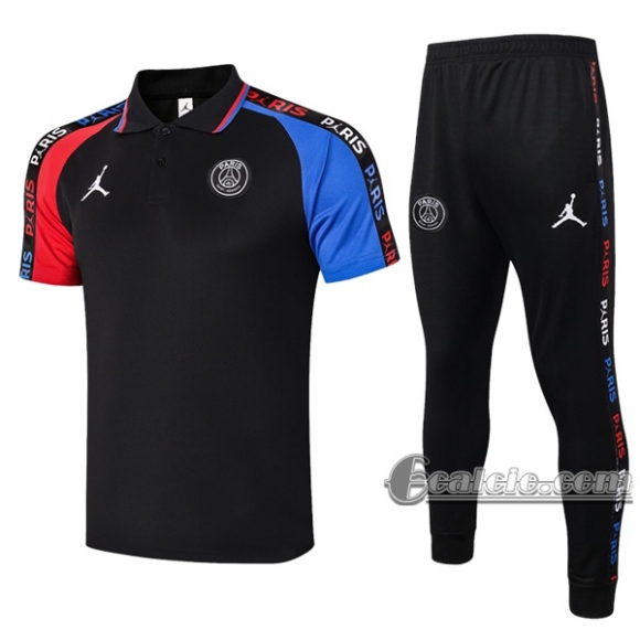 6Calcio: Maglietta Polo Shirts Air Jordan * Psg Paris Manica Corta + Pantaloni Nera Azzurra Rossa 2020 2021
