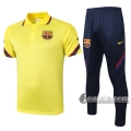 6Calcio: Maglietta Polo Shirts Fc Barcellona Manica Corta + Pantaloni Gialla 2020 2021