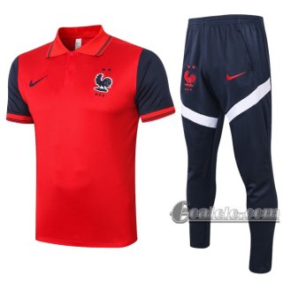 6Calcio: Maglietta Polo Shirts Francia Manica Corta + Pantaloni Rossa 2020 2021