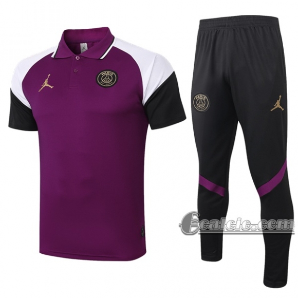 6Calcio: Maglietta Polo Shirts Air Jordan * Psg Paris Manica Corta + Pantaloni Porpora 2020 2021