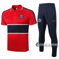 6Calcio: Maglietta Polo Shirts Psg Paris Saint Germain Manica Corta + Pantaloni Rossa 2020 2021