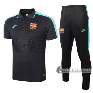 6Calcio: Maglietta Polo Shirts Fc Barcellona Manica Corta + Pantaloni Nera 2020 2021