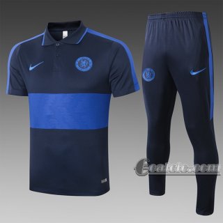 6Calcio: Maglietta Polo Shirts Fc Chelsea Manica Corta + Pantaloni Azzurra Marino C405# 2020 2021