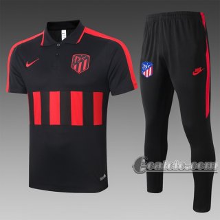 6Calcio: Maglietta Polo Shirts Atletico Madrid Manica Corta + Pantaloni Nera-Rossa C406# 2020 2021