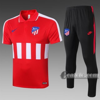 6Calcio: Maglietta Polo Shirts Atletico Madrid Manica Corta + Pantaloni Bianca C408# 2020 2021