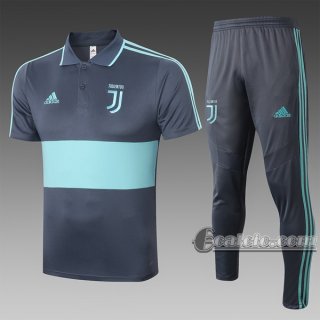 6Calcio: Maglietta Polo Shirts Juventus Turin Manica Corta + Pantaloni Grigia-Azzurra C410# 2020 2021