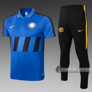 6Calcio: Maglietta Polo Shirts Inter Milan Manica Corta + Pantaloni Azzurra - Nera C415# 2020 2021