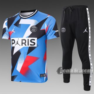 6Calcio: Maglietta Polo Shirts Psg Paris Saint Germain Manica Corta + Pantaloni Azzurra C416# 2020 2021