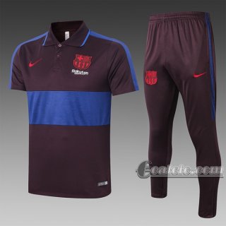 6Calcio: Maglietta Polo Shirts Fc Barcellona Manica Corta + Pantaloni Marrone - Azzurra C419# 2020 2021
