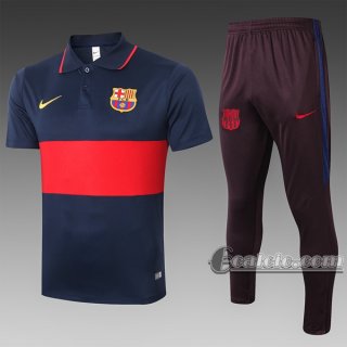 6Calcio: Maglietta Polo Shirts Fc Barcellona Manica Corta + Pantaloni Azzurra Marino - Rossa C421# 2020 2021