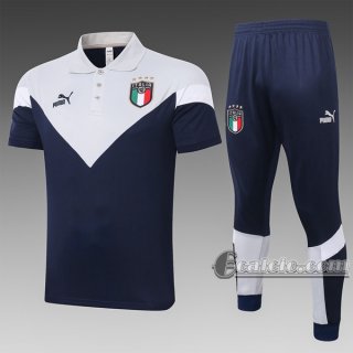 6Calcio: Maglietta Polo Shirts Italia Manica Corta + Pantaloni Nera - Grigio C422# 2020 2021