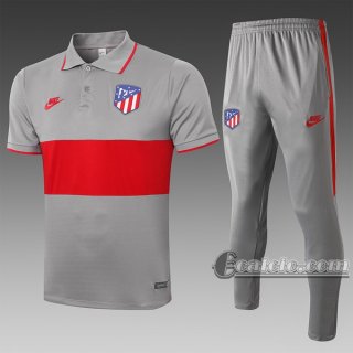 6Calcio: Maglietta Polo Shirts Atletico Madrid Manica Corta + Pantaloni Grigio Scuro - Rossa C423# 2020 2021