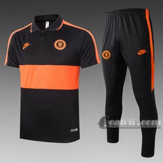 6Calcio: Maglietta Polo Shirts Fc Chelsea Manica Corta + Pantaloni Nera - Arancio C430# 2020 2021