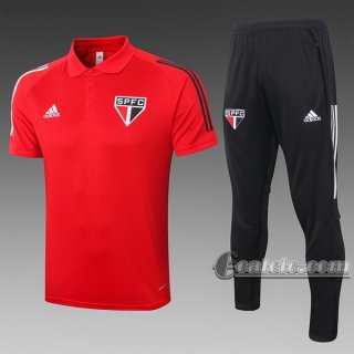 6Calcio: Maglietta Polo Shirts Sao Paulo Fc Manica Corta + Pantaloni Rossa C446# 2020 2021