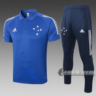 6Calcio: Maglietta Polo Shirts Cruze Manica Corta + Pantaloni Azzurra C447# 2020 2021