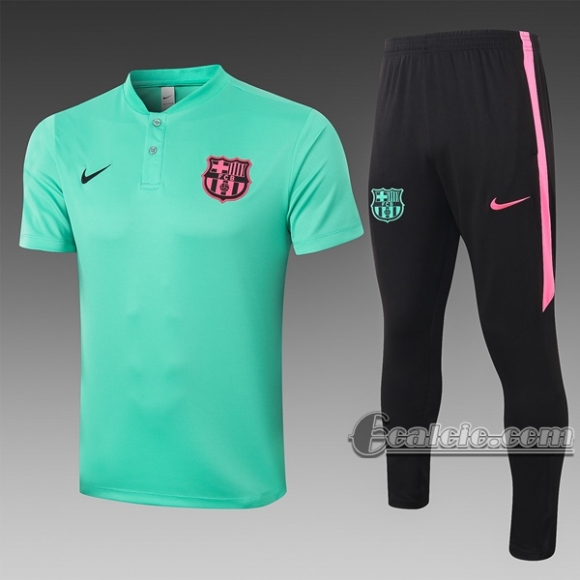 6Calcio: Maglietta Polo Shirts Fc Barcellona Manica Corta + Pantaloni Verde Clair C457# 2020 2021