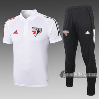 6Calcio: Maglietta Polo Shirts Sao Paulo Fc Manica Corta + Pantaloni Bianca C458# 2020 2021