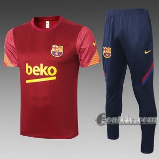 6Calcio: Maglietta Polo Shirts Fc Barcellona Manica Corta + Pantaloni Scarlatto C460# 2020 2021