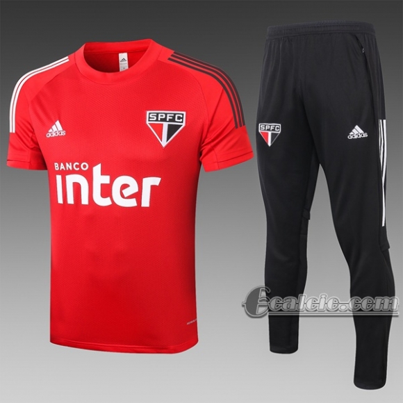 6Calcio: Maglietta Polo Shirts Sao Paulo Fc Manica Corta + Pantaloni Rossa C467# 2020 2021
